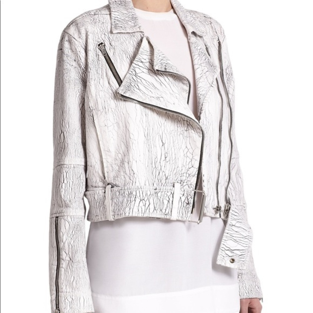 Helmut Lang White Denim Lightning Moto Jacket